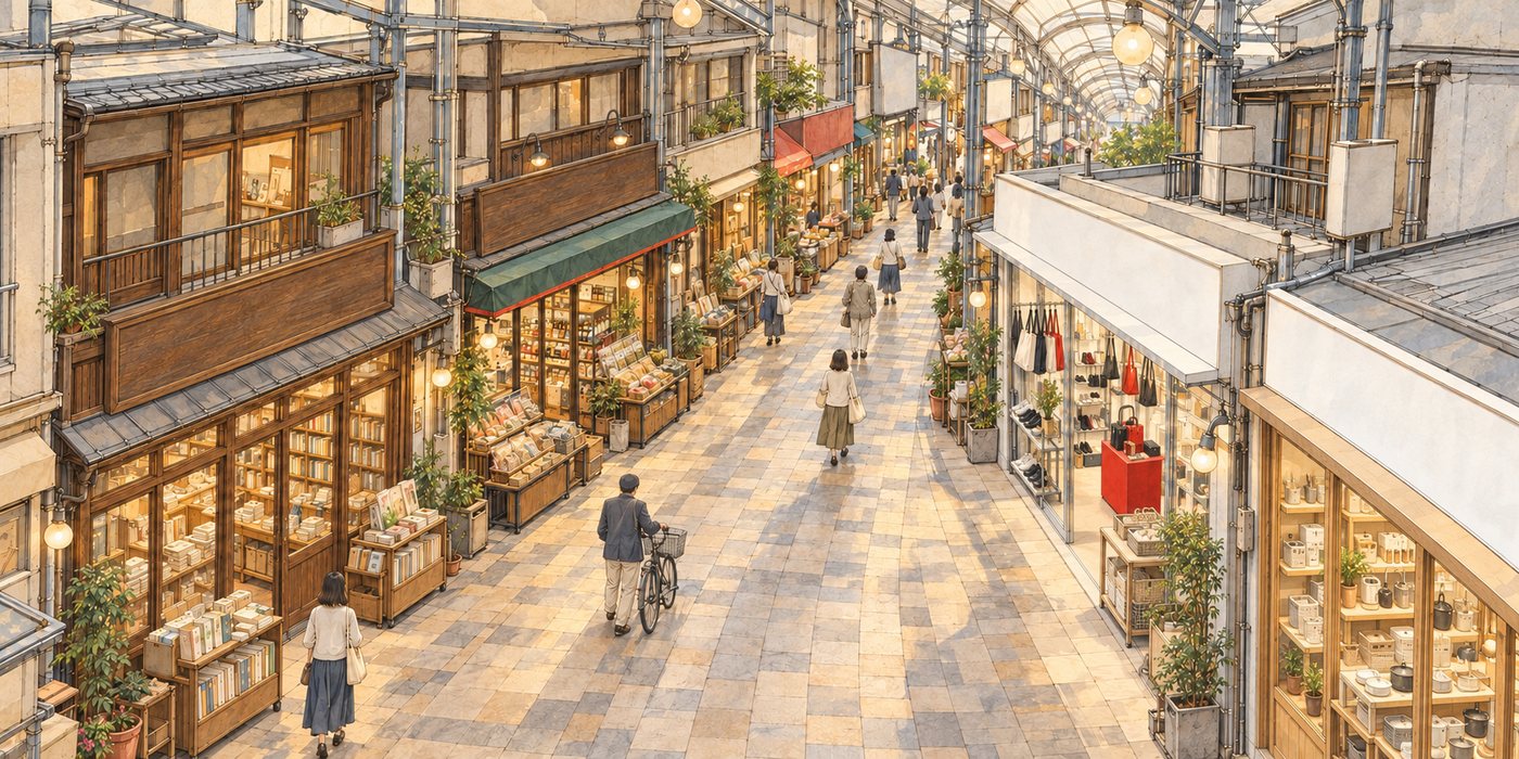 八番通り商店街の案内図（俯瞰）